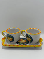 Tray Set + 2 Handcrafted Neapolitan Ceramic Cups - Lemon Decoration