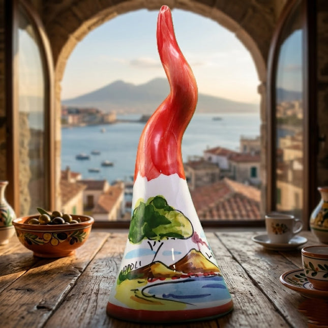 Corno Portafortuna Napoletano in Ceramica Dipinto a Mano - Vesuvio