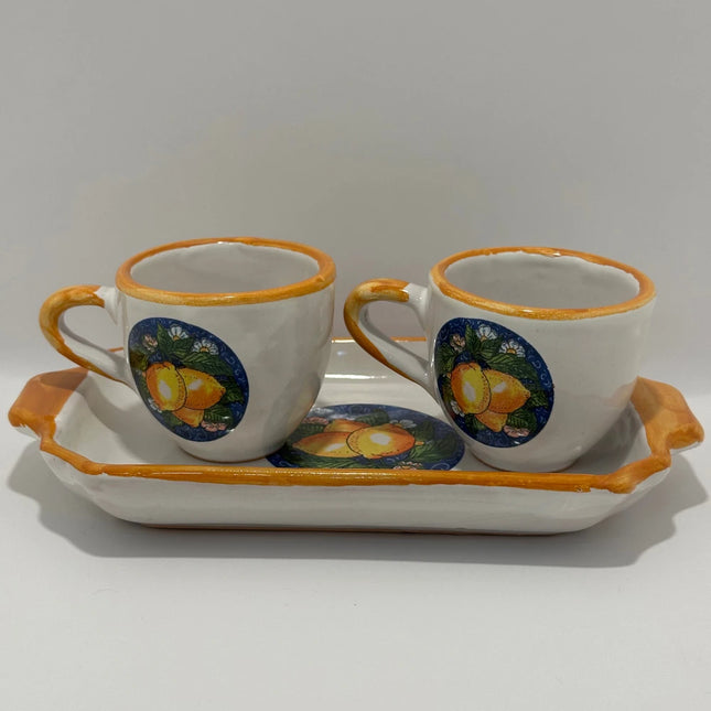 Set Vassoio + 2 Tazzine in Ceramica Artigianale Napoletana - Decoro Limoni