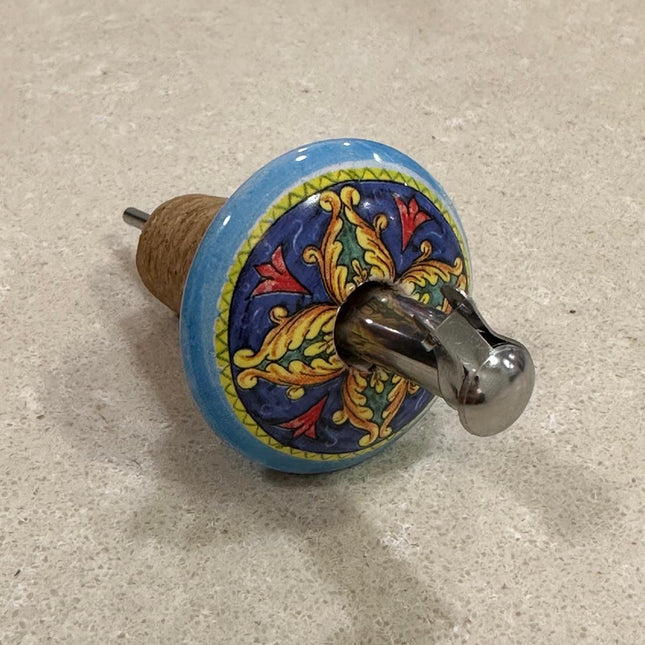 Handmade Ceramic and Steel Pourer/Stopper - Maiolica Made in Italy