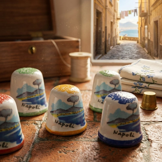 Handmade Ceramic Thimble - Hand-Painted View of Naples
