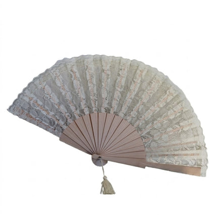 Ventaglio Elegante in Pizzo con Base in Legno e Nappa Pendente, Ventaglio da Cerimonia per Matrimonio Sposa e Invitati, Bomboniera e Idea Regalo Artigianale