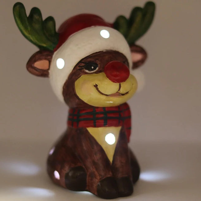 Renna di Natale in Ceramica Dipinta a Mano con LED