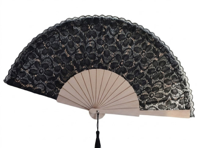 Ventaglio Elegante in Pizzo con Base in Legno e Nappa Pendente, Ventaglio da Cerimonia per Matrimonio Sposa e Invitati, Bomboniera e Idea Regalo Artigianale