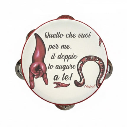Tamburello Napoletano con Detti e Proverbi Tipici - Artigianato Napoli con Frasi Scaramantiche e Divertenti - Decorazione Tradizionale da Parete