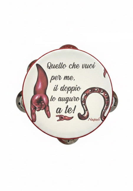 Tamburello Napoletano con Detti e Proverbi Tipici - Artigianato Napoli con Frasi Scaramantiche e Divertenti - Decorazione Tradizionale da Parete