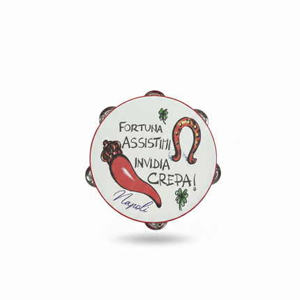 Tamburello Napoletano con Detti e Proverbi Tipici - Artigianato Napoli con Frasi Scaramantiche e Divertenti - Decorazione Tradizionale da Parete