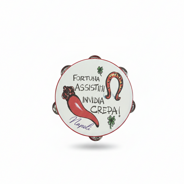 Tamburello Napoletano con Detti e Proverbi Tipici - Artigianato Napoli con Frasi Scaramantiche e Divertenti - Decorazione Tradizionale da Parete