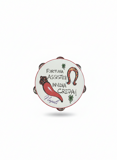Tamburello Napoletano con Detti e Proverbi Tipici - Artigianato Napoli con Frasi Scaramantiche e Divertenti - Decorazione Tradizionale da Parete