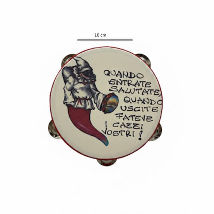 Tamburello Napoletano con Detti e Proverbi Tipici - Artigianato Napoli con Frasi Scaramantiche e Divertenti - Decorazione Tradizionale da Parete