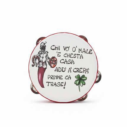 Tamburello Napoletano con Detti e Proverbi Tipici - Artigianato Napoli con Frasi Scaramantiche e Divertenti - Decorazione Tradizionale da Parete