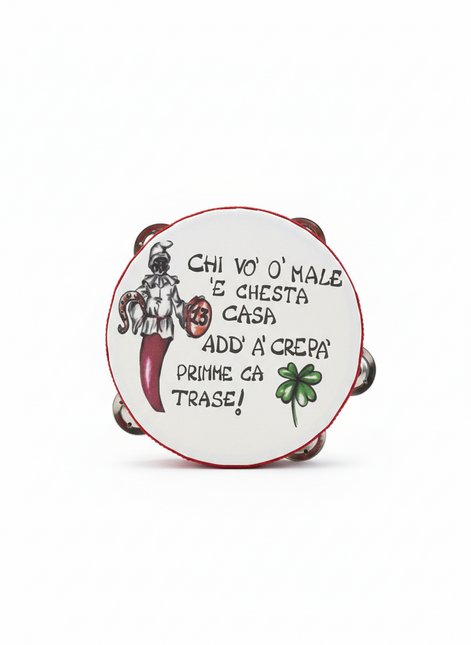 Tamburello Napoletano con Detti e Proverbi Tipici - Artigianato Napoli con Frasi Scaramantiche e Divertenti - Decorazione Tradizionale da Parete