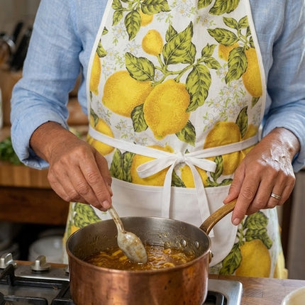 Grembiule da Cucina in 100% Cotone – Fantasia Limoni Gialli e Blu (Stile Mediterraneo)