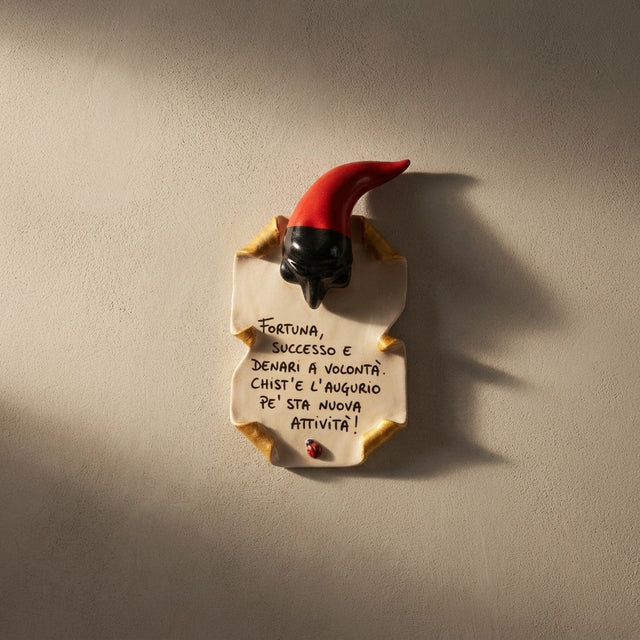 Lucky Ceramic Scroll with Pulcinella and Horn - Customizable