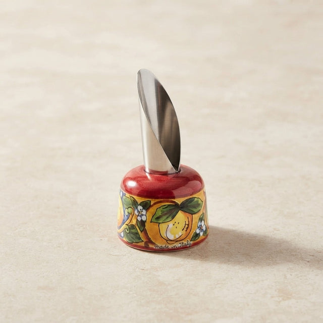 Hand-Painted Ceramic Wine Pourer - Majolica or Lemon Design