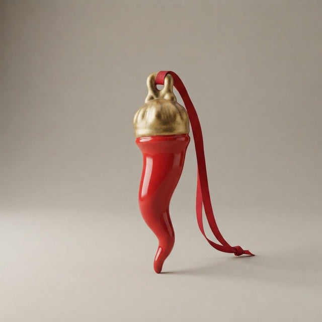 Good Luck Ceramic Horn 16 cm – Scarlet Red with Pure Gold Crown – Handmade Neapolitan Cornetto