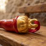 Corno Corona  Portafortuna in Ceramica 16 cm – Rosso Scarlatto con Corona Oro Zecchino – Cornetto Napoletano Artigianale Fatto a Mano