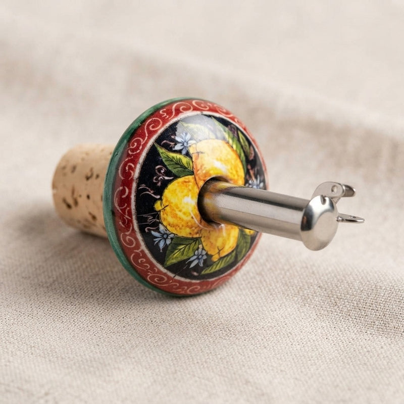 Tappo Dosatore/Versatore in Ceramica Artigianale e Acciaio - Limoni Made in Italy
