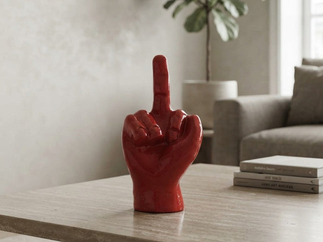 Scultura Mano Dito Medio in Ceramica | Rossa, Azzurra, Nera
