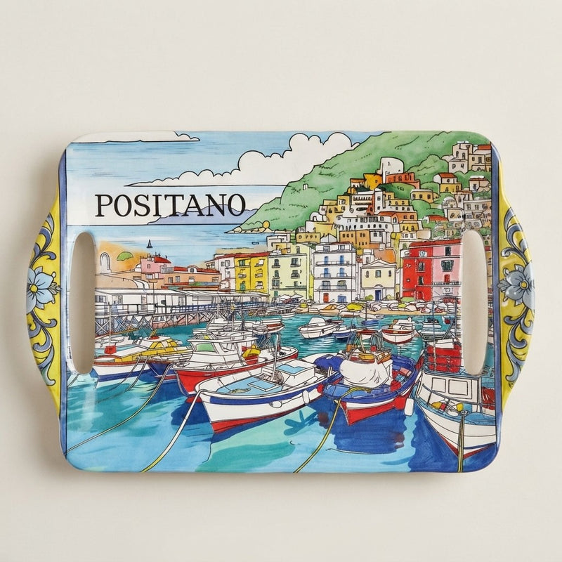 Ceramic tray with openwork handles Amalfi Coast Positano or Sorrento style Handmade serving platter Italian ceramic