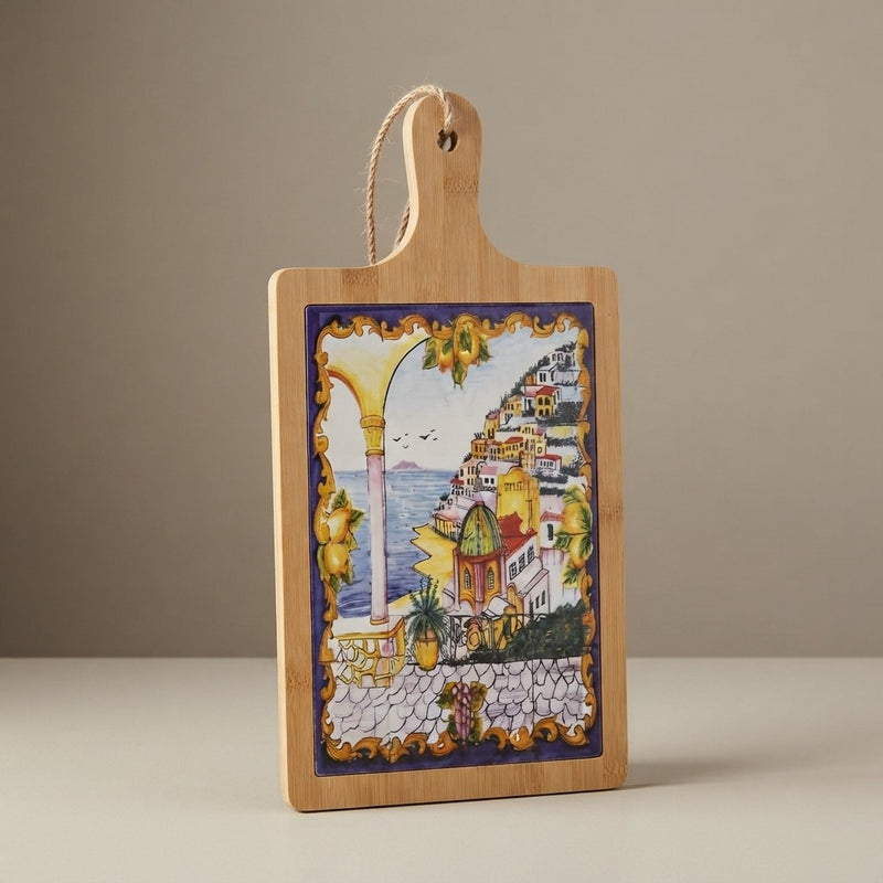 Tagliere 30 cm.,Esclusivo in Legno e Ceramica Dipinta a Mano - Made in Italy.mod grande.