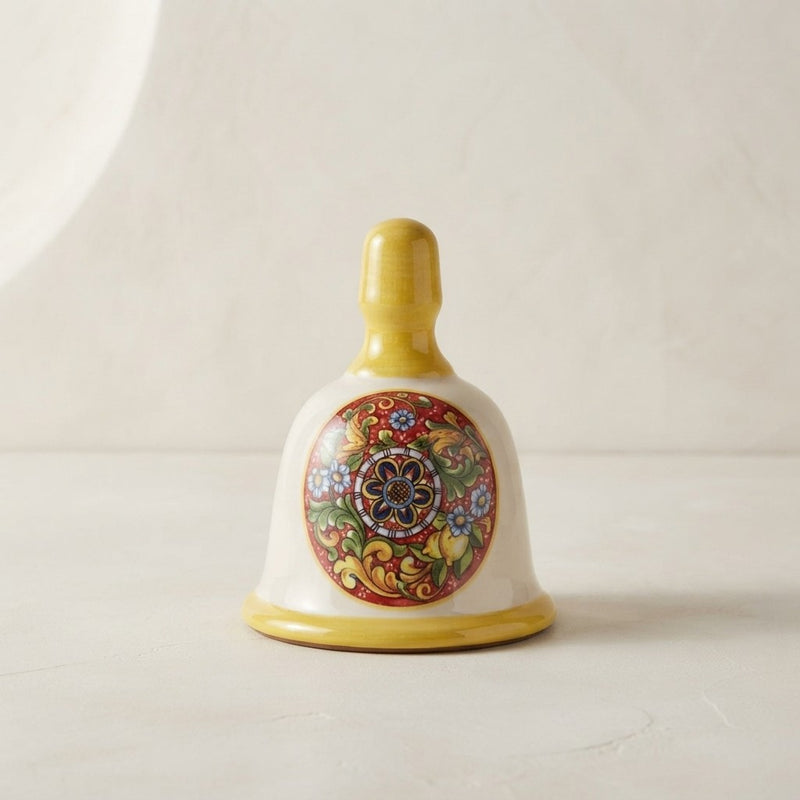 campanella decorativa  in ceramica  dipinta a mano con limoni o maioliche