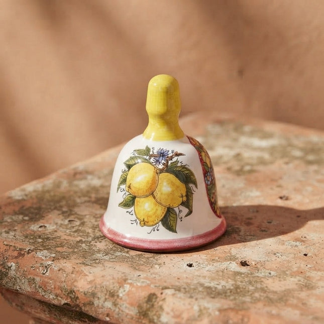 campanella decorativa  in ceramica  dipinta a mano con limoni o maioliche