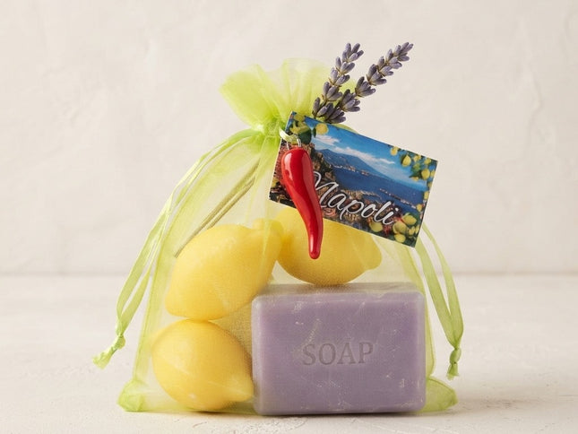 Saponi Profumatori Armadi e Biancheria | Lavanda con Fiori o Limone con Cornetto Portafortuna | Confezione in Velo Artigianale