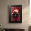 Quadro Scaramantico Artigianale - Maschera Pulcinella in Ceramica su Seta Rossa - Cornice Nera - Portafortuna Napoletano con Simboli Tradizionali - Fatto a Mano