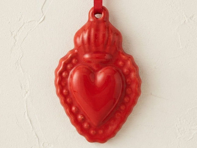 Cuore Sacro in Ceramica Rossa, Ex-Voto 9 cm con Nastrino e Scatola Regalo, Decorazione Murale Artigianale, Regalo Amore e Protezione.