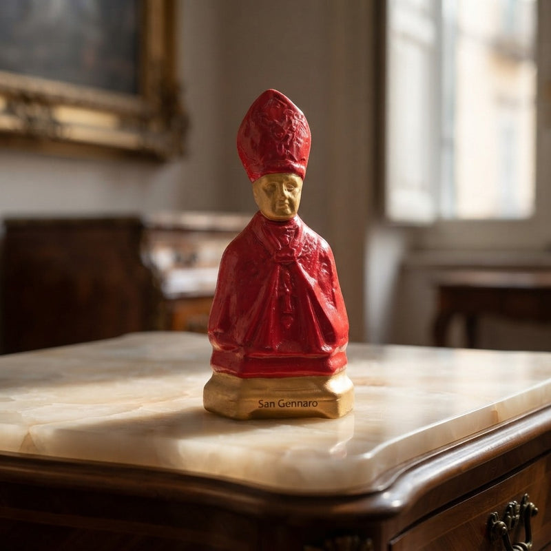 Statuetta San Gennaro in Ceramica Dipinta a Mano | Scultura Sacra Artigianale Napoli
