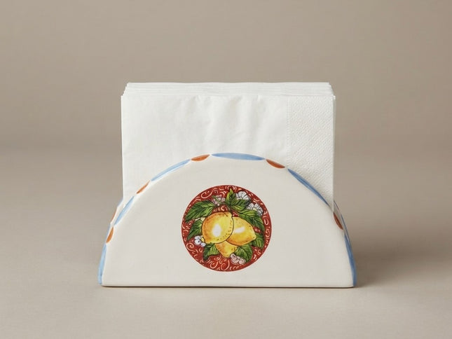 Portatovaglioli in Ceramica Decorata a Mano - Motivo Limoni\Maioliche