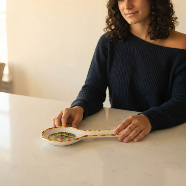 Poggia Mestolo in Ceramica Artigianale - Decoro Limoni\Maioliche