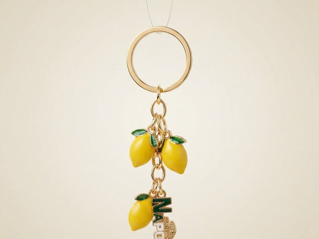 Portachiavi Limoni di Napoli in Metallo Dorato | Souvenir Costiera Amalfitana, Ciondolo Frutta Gioiello, Idea Regalo Italiana