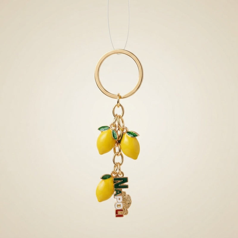 Portachiavi Limoni di Napoli in Metallo Dorato | Souvenir Costiera Amalfitana, Ciondolo Frutta Gioiello, Idea Regalo Italiana