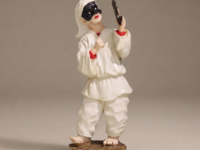 Statuina Pulcinella con Tamburello - Artigianato Napoletano in Resina