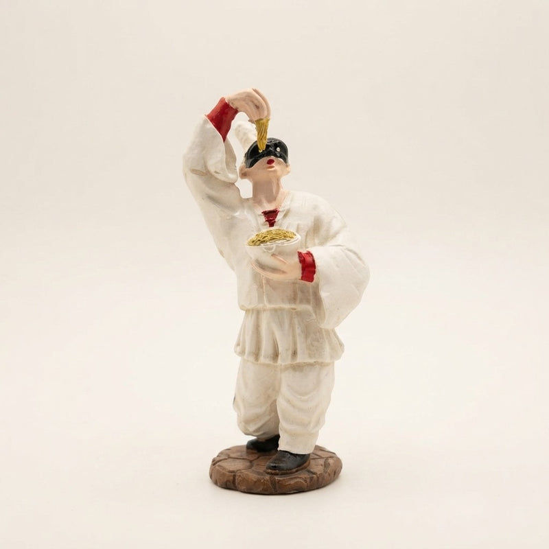 Handmade Resin Pulcinella Statue with Spaghetti - Symbol of Abundance