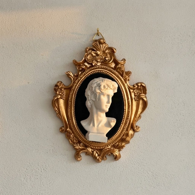 Busto "David" (Michelangelo) in Cornice Barocca – Decorazione Artigianale Fatta a Mano