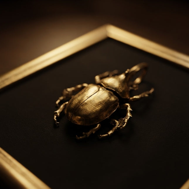 Quadro 3D Maggiolino Rinoceronte in Cornice Verticale Oro – Fatto a Mano, Decorazione Appesa/Mensola