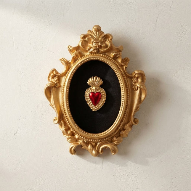 Quadretto Sacro Cuore Oro e Rosso - Artigianale Made in Italy