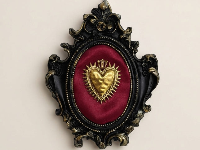 Sacro Cuore Votivo in Cornice Barocca – Decorazione Artigianale Fatta a Mano