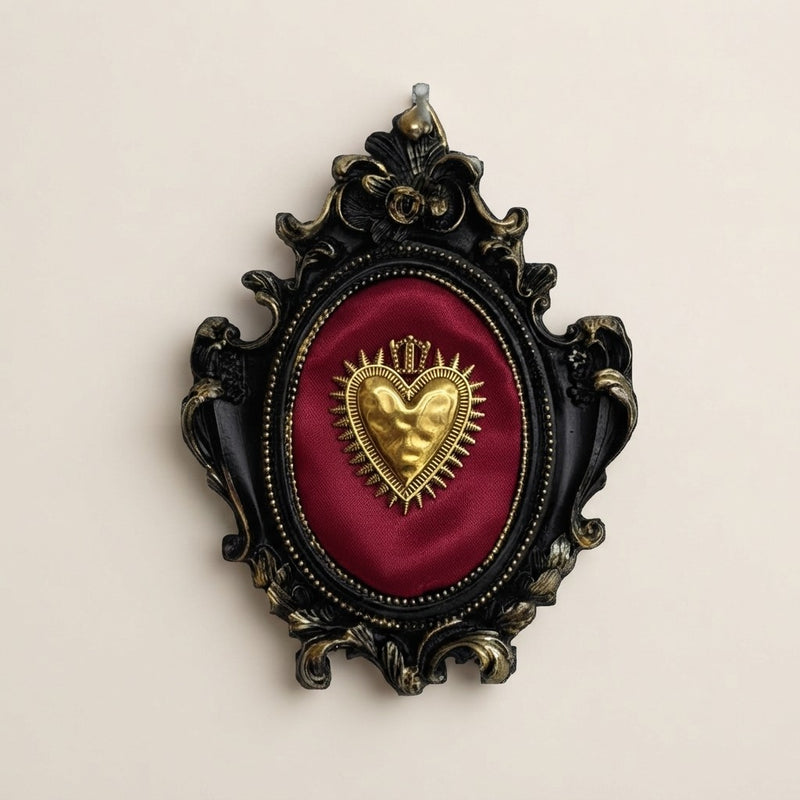 Sacro Cuore Votivo in Cornice Barocca – Decorazione Artigianale Fatta a Mano