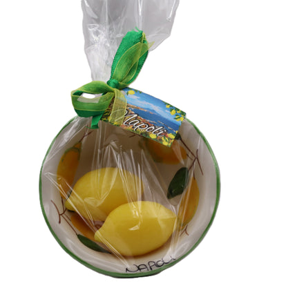 Portasapone a coppetta in ceramica decoro limoni | Piatto per sapone dipinto a mano - Idea Regalo Artigianale Napoli