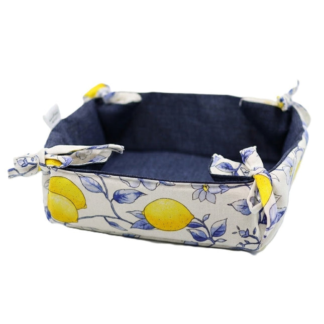 Cestino Portapane Reversibile con Limoni - Varianti Blu e Giallo