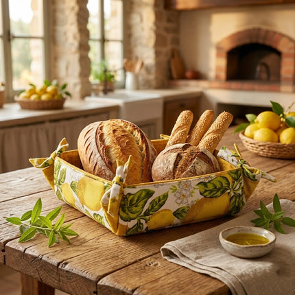 Cestino Portapane Reversibile con Limoni - Varianti Blu e Giallo