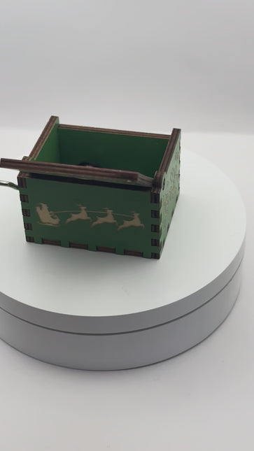 Carillon Natalizio in Legno Verde – Scatola Musicale con Manovella Tema Merry Christmas