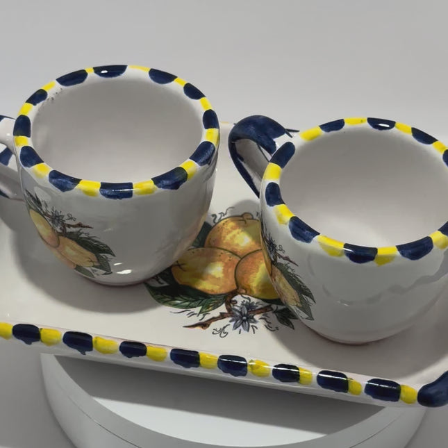 Tray Set + 2 Handcrafted Neapolitan Ceramic Cups - Lemon Decoration