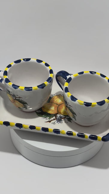 Set Vassoio + 2 Tazzine in Ceramica Artigianale Napoletana - Decoro Limoni