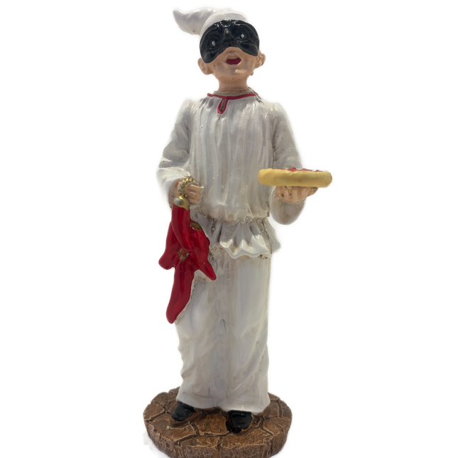Statua Pulcinella in Resina con Pizza e Peperoncini - Artigianato Napoletano
