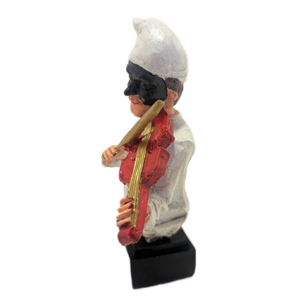 Busto di Pulcinella con Violino – Statuetta Artigianale in Resina Dipinta a Mano